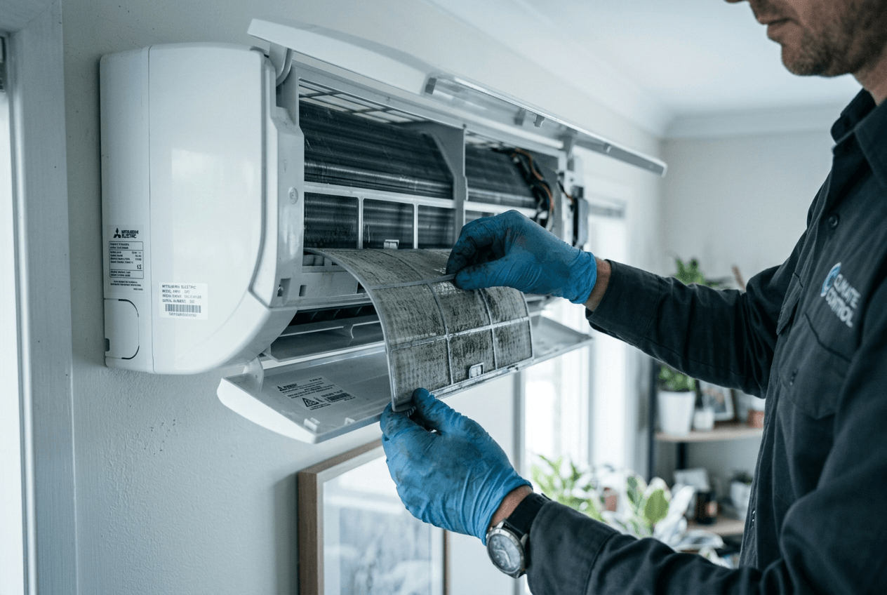 engineer servicing an air conditioning unit